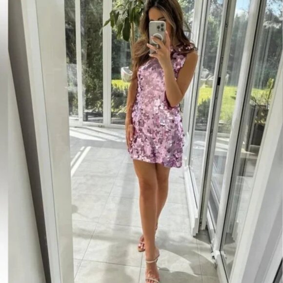 Zara Pink Barbie Spangle Cocktail Party Mini Dress NEW M - Picture 6 of 16
